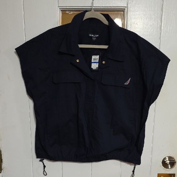Nautica Tops - NWT Nautica Coronado Beach Women's Shirt Navy Snaps Pockets Drawstring Hem Sz XL